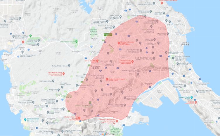 ウーバーイーツ沖縄市エリア画像