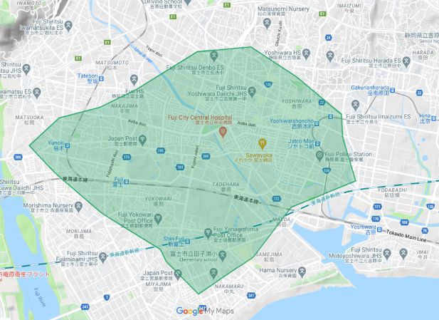 ウーバーイーツ富士市のエリア画像