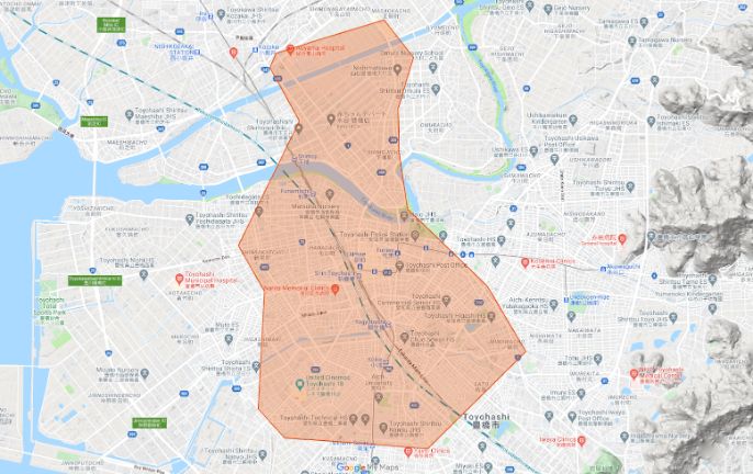 Uber Eats(ウーバーイーツ)豊橋市のエリア画像