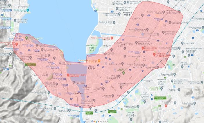 Uber Eats(ウーバーイーツ)滋賀県大津市エリアの範囲の画像
