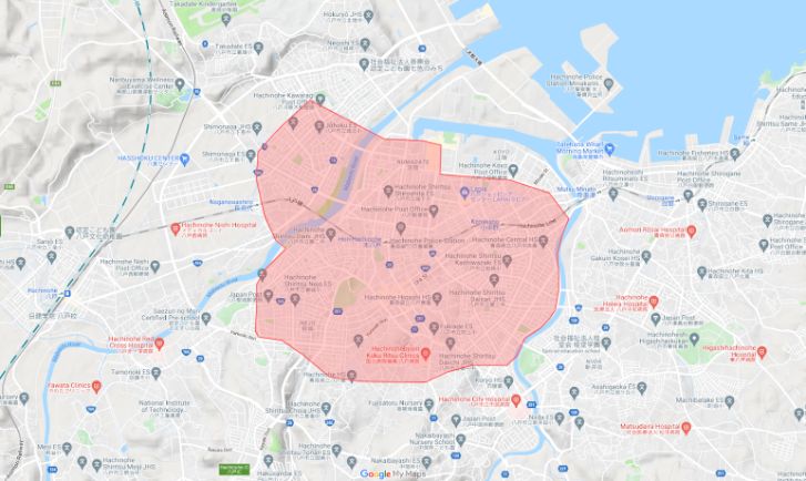 Uber Eats（ウーバーイーツ）八戸市エリアの範囲の画像
